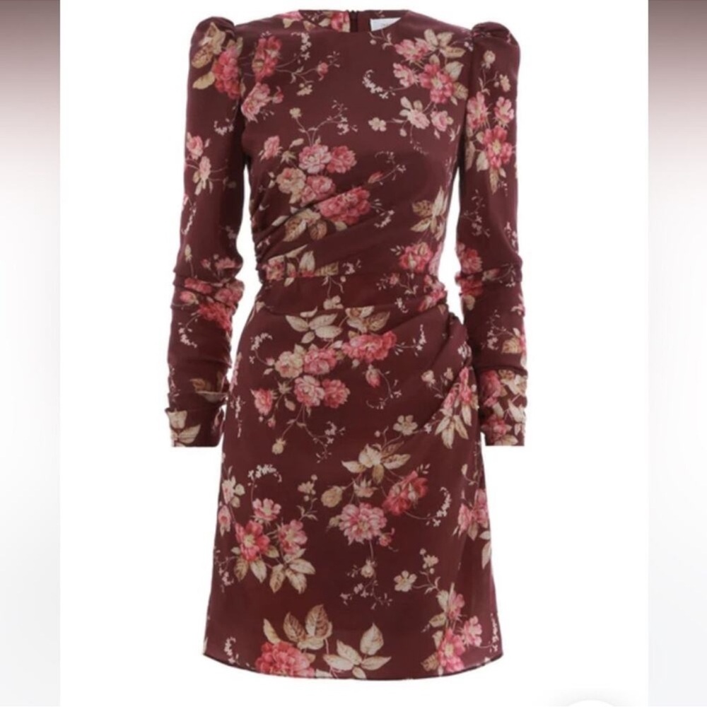 Zimmermann Unbridled Draped Mini Dress Garnet Garden Floral 0